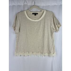 Living Doll Y2K 90s Short Sleeve Floral Detail Striped Top Tee Shirt Large